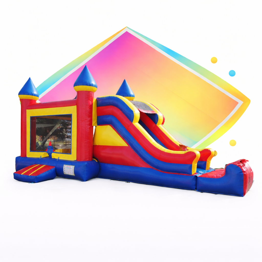 Combo Bounce house, 13x32 yellow, red, and blue